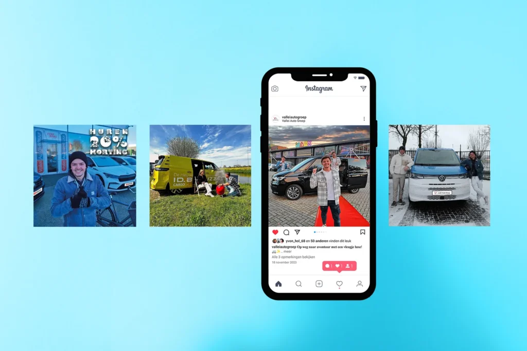 Contentcreatie voor Vallei Auto Groep met visuele content voor de online communicatie van het autobedrijf.